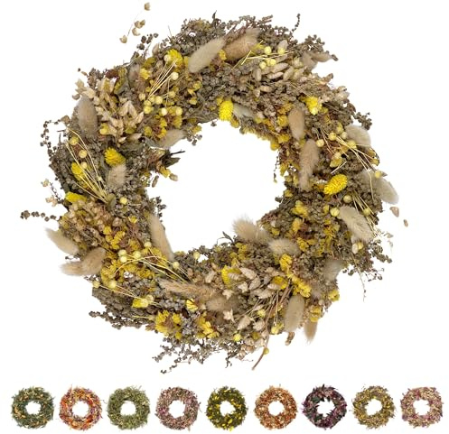 PHILARO Trockenblumenkranz All Seasons Ø30 cm gelb- kein Plastik I Trockenblumen Premium Qualität aus Europa - Türkranz - Tischkranz - Wandkranz - Trockenblumenkranz