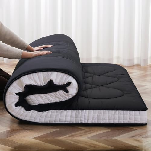 ZIKEBTUY 137 * 203 * 9CM Japanese Futon Mattress Double Floor Mattress, 9CM Thickness Foldable Tatami Mat Sleeping Bed Pad for Guests, Dormitories, Camping