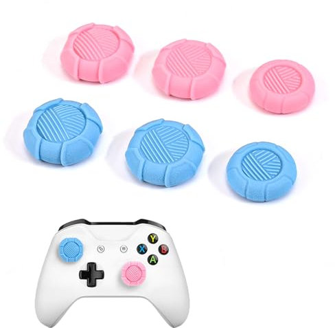 DLseego 6PCS Thumb Grips Caps for Xbox One X S PS5 PS4 PlayStation DualSense Switch Pro Wireless Controller Steam Deck, Soft Silicone Original Anti-Slip Button Cap Joystick Cover - Pink Blue