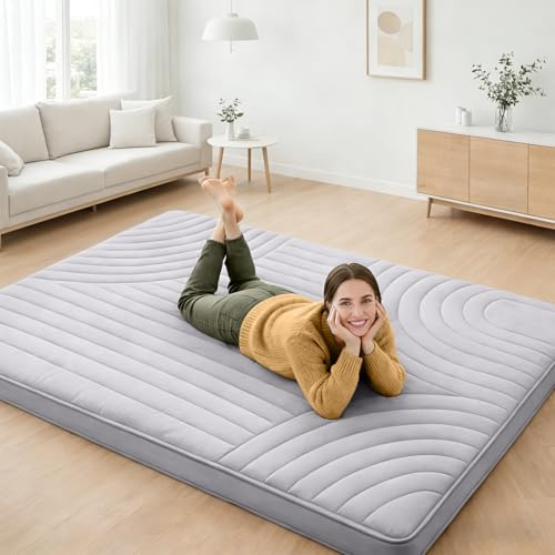 ZonLi Japanese Floor Futon Mattress Extra Thick, Vintage Striped Quilting Full Size, Mattress Topper Portable Sleeping Pad for Adults, Roll Up Tatami Mat