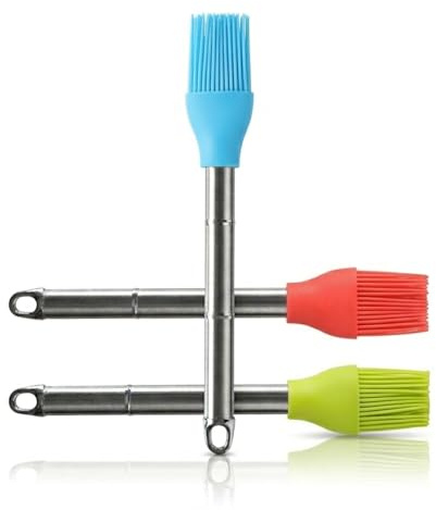 Juego de 3 Cepillos de Silicona con Mango de Acero Inoxidable