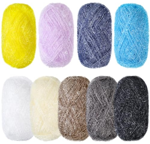 Timgle 9 Skeins Scrubby Yarn for Dishcloths Rainbow Sparkly Yarn for Crocheting Knitting Dishwashing Dishcloths Craft Project (Classic)