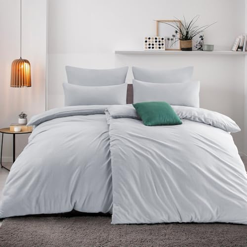 Nesture Winter Warme Thermo Fleece Bettwäsche 135x200 4teilig, Kuschelig weich Bettwäsche Sets, 2 Bettbezug 135 x 200cm flauschig + 2 Kissenbezug 80x80 mit Reißverschluss, Grau