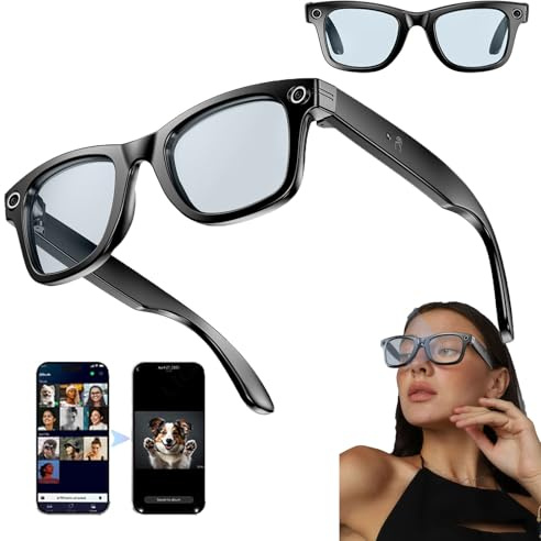 Ki-Smart Glasses Mit Kamera, Smart Glasses, Ip65 Wasserdicht/Bluetooth-Anrufe/Musik Abspielen/Bilder Identifizieren, Chatgpt Verwenden, Fotografieren, Video, Aufzeichnen,BlackFrame