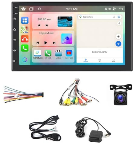 Koolenry Estéreo para Coche Android 13, 2DIN, 4G+64G, 7 Pulgadas, Inalámbrico, Carplay, Android Auto, Navegación, WiFi, Bluetooth, FM, Pantalla Dividida.