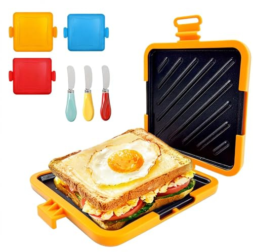 Microwave Toastie Sandwich Maker with Butter Knife, Microwave Toaster, Sandwich Maker, Panini Maker,Dishwasher Safe Design No Electricity Needed Fast Cooking for Travel Friendly/Office/Home (Orange)