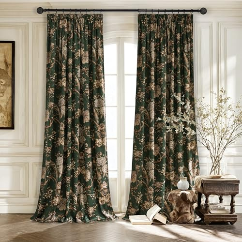 PONY DANCE Samtvorhang Kräuselband Samt Vorhänge Wohnzimmer 2er Set H 240 x B 127 cm, Dunkelgrüne Samt Gardinen mit Muster Thermovorhang Kälteschutz Schiene Blackout Curtains (Gewicht: 280g/m²)