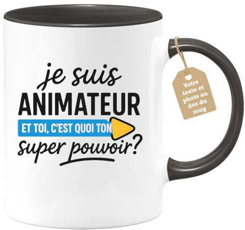 quotedazur Café-Croissant - Mug Personnalisable Texte Photo Je Suis Animateur, Et Toi Quel Est Ton Super Pouvoir Cadeau Tasse Pour Noël Pratique Au - Noir/Céramique