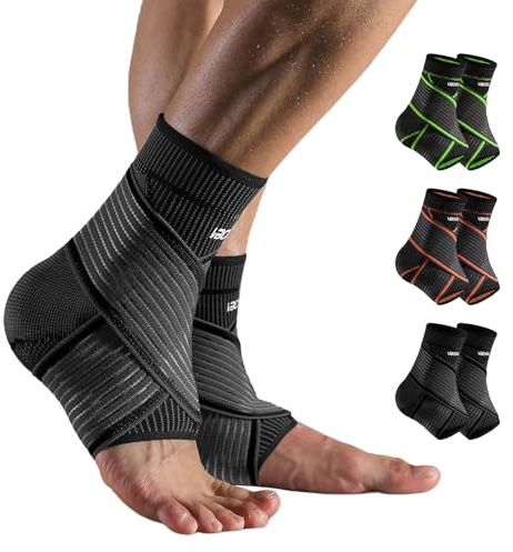 ZAHRVIA Fotledsbandage med 3D-stickning - Justerbar ankelbandage för plantarfascit & Akillessena - Andningsbar fotbandage för sport & vardag (1 par) (Svart, X-stor)