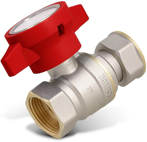 Instalguru Kugelventil Kugelhahn 1'' IG Absperrventil Absperrhahn mit Thermometer Verschraubung 10 bar Thermometergriff Rot PTFE Dichtung Flügelgriff Heizung Wassersysteme