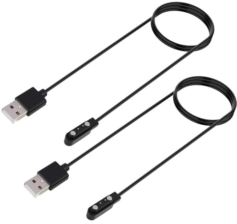 2 Pièces Chargeur 2 Pins 4mm, Câble Chargeur Magnétique Montre, Universel Montre Connectée Câble USB Intelligente, Remplacement avec Connexion Sécurisée, Espacement des Contacts 4mm (60cm, noir)