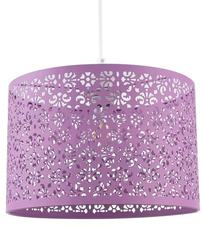 Unique Moroccan Designed Lavender Lilac Metal Circular Pendant Light Shade with Floral Decor | 30cm Diameter | Maximum 11watt LED Allowed by Happy Homewares