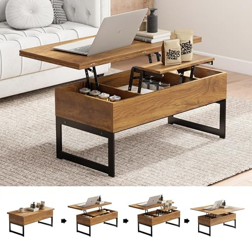 Manora Couchtisch Höhenverstellbar und Ausziehbar,Couchtisch Ausziehbar,Wohnzimmertisch mit stauraum,Kaffeetisch aus Holz Sofatisch für Wohnzimmer,Rustikal Style (Braun)