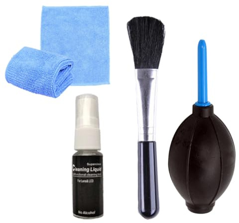 Zerodeko Brosse Électronique 4 Pièces Plastique Noir Kit de Nettoyage Ordinateur et Chiffon, Liquide Nettoyant 20ml Souffleur d'air pour Écrans et Appareils Électroniques