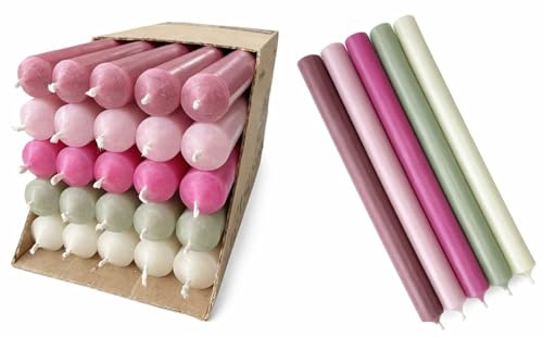 Stabkerzen Set 25 Stück – extra lang 25 cm – durchgefärbt & tropffrei – Ø 2,2 cm – Made in Germany – Premium Kerzenmix in Rosa, Altrosa, Pink, Salbei-Grün & Creme – 12 Std. Brenndau (Blütenzauber)