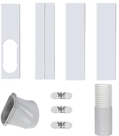 Kit d'étanchéité de fenêtre pour climatisation mobile, volet orientable en PVC avec adaptateur de tuyau de 15 cm, tuyau d'évacuation pour fenêtre à volet roulant et fenêtre coulissante (Blanc_3)
