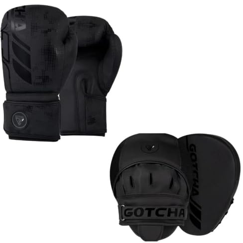 Boxing Gloves & Pads Set - Adults & Kids Focus Mitts | Maya Hide Leather, Hook & Jab Curved Focus Mitts for MMA, Muay Thai Kickboxing Martial Arts Punch Target Strike Shield Black