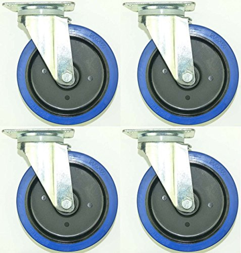 4 Stück 200mm Blue Wheels Lenkrollen ohne Bremse, Transportrollen Elastik Blau 350kg / Rad - INDUSTRIEQALITÄT (4 x Lenk)