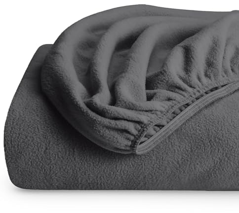 Bare Home Super Soft Fleece Fitted Sheet - Queen Size - Extra Plush Polar Fleece, No-Pilling - Deep Pocket - All Season Cozy Warmth (Queen, Grey)
