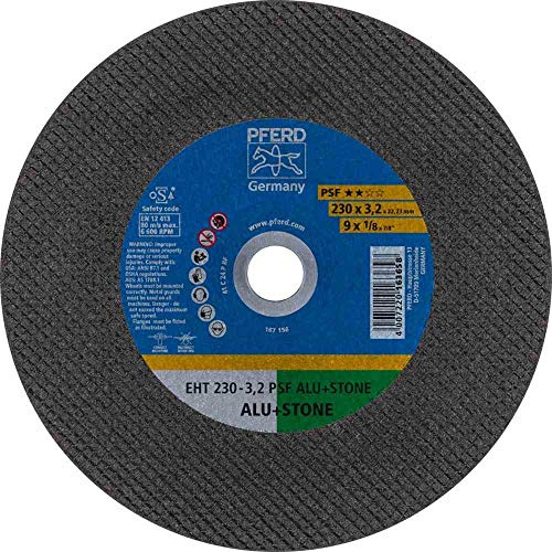 PFERD 163658 Trennscheiben, Universal Linie, PSF Aluminium/Stone, Gekröpfte Ausführung EHT, 22.23mm Bohrungs Ø, 3.2mm x 230mm, 25 Stück
