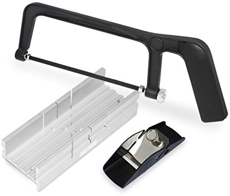 FIRSTINFO H5406 | Mini scie à métaux et boîte à onglets en aluminium | avec jeu de rabots