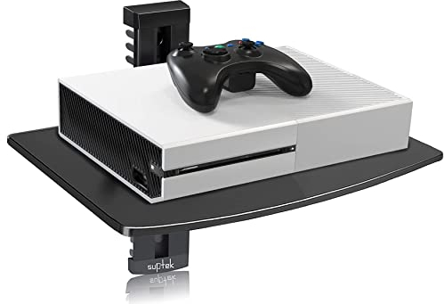 suptek Single Floating Regal Multimedia Wandregal TV Rack Wandhalterung Mit Verstärktem Gehärtetem Glas Für DVD-Player/Kabel Boxen/Spielkonsolen/TV Zubehör 1 Regal Schwarz CS201