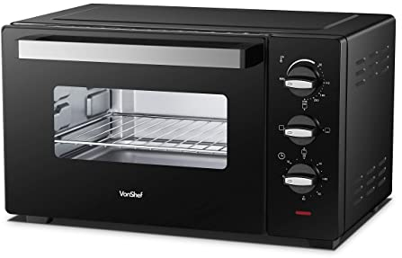 VonShef Mini Oven and Grill 30L - Portable Oven 1600W Multi-Function Electric Cooker for Grilling, Baking & Roasting, Wire Rack and Baking Tray Included - Adjustable Temperature Control & Timer