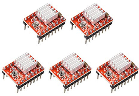 Jopto StepStick A4988 Motor-Treiber, kompatibel mit Arduino Stepper mit Mini-Kühlkörper für 3D-Drucker Controller Reprap Ramps1.4, Rot, 5 Stück