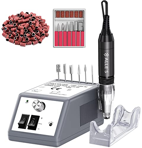 Alle's Nagelfräser,Elektrische Nagelfräse,Professionelle elektrische nagelfeile 30.000 U/min Efile Buffer Maniküre-Schleifwerkzeuge für Acrylnägel mit Nagelbohrer-Set und Schleifbändern (grau)