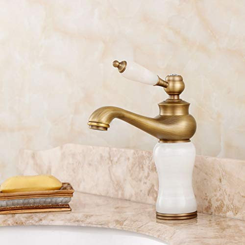 YHSGY Waschtischarmaturen Alle Kupfer Natürlichen Jade Antiken Heißen Und Kalten Wasserhahn Retro Gebürstet Unter Aufsatzbecken Marmorbecken Wasserhahn