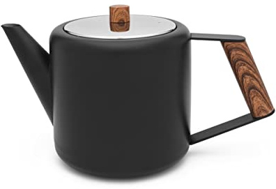 schwarze doppelwandige Edelstahl Teekanne 1.1. L & Holzgriff