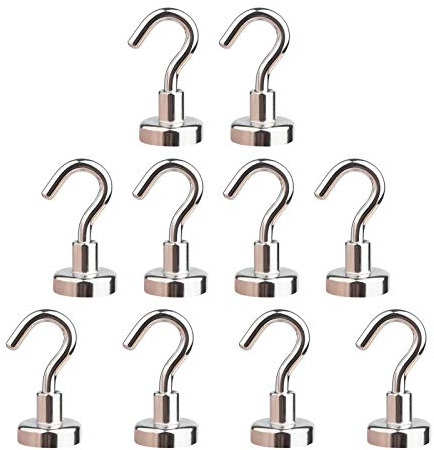Ant Mag Magnetic Hooks 10 Pack 8KG (18LBS) Super Magnets Hook with Neodymium Rare Earth for Cruise Ship Accessories Hanging Door Holder Keys Home Office Refrigerators BBQ