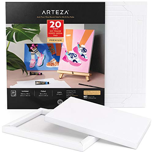 ARTEZA Mixed Media Paper Foldable Canvas Pad, 8x11 Inches, 20 Sheets, DIY Frame, Heavyweight Multimedia Paper, 228 lb, 370 GSM, Acid-Free, Art Supplies for Painting & Mixed Media Art