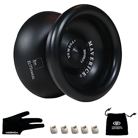 Yomega Maverick - Professional Aluminum Metal Yoyo for Kids and Beginners with C Size Ball Bearing for Advanced yo yo Tricks and Responsive Return + Extra 2 Strings & 3 Month Warranty (Black)