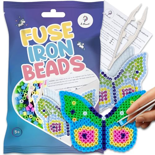La Manuli Plaques de perles à repasser avec modèles assortis – Papillon + perles gratuites | Plaques transparentes Midi | Accessoires | Un bon cadeau pour les enfants à partir de 5 ans (papillon)