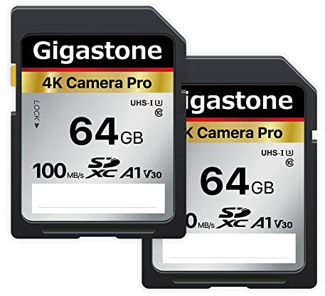 【5 Años Recuperación de Datos Gratis】 GIGASTONE 64GB Paquete de 2 Tarjetas SD, V30, 1 Minicaja, 4K Ultra HD UHD Vídeo Compatible con Canon Nikon Sony Pentax Kodak Olympus Panasonic Cámara Digital