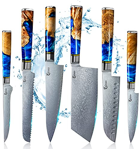Calisso Advanced Set 6 pzas. 67 capas de acero damasco - Juego de cuchillos damasco, cuchillo de cocina, cuchillo de chef