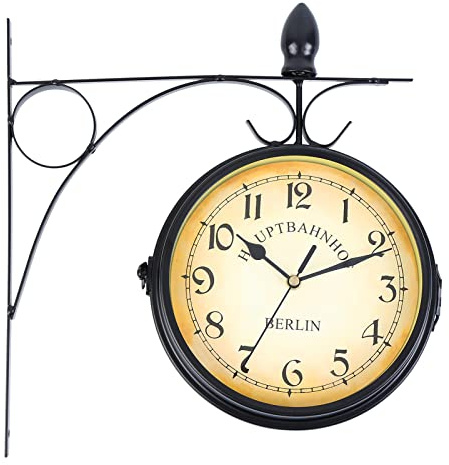 H-YEEU 31 cm * 29 cm Orologio da Parete Retrò Colore Nero, Orologio Stazione Ferroviaria, Orologio da Parete in Ferro, Orologio da Parete con Numeri, Orologio Su Due Lati