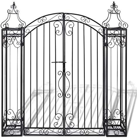 Gawany Cancello Ornamentale da Giardino a Doppia Anta in Ferro Battuto 22x20,5x100/134/160 cm,Cacello per Recinzione,Cancello in Metallo,Cancello da Esterno,Cancello in Acciaio