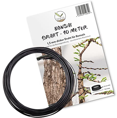HAPPY SEED 10 m Filo per Bonsai in Alluminio anodizzato, Nero - Essenziale per Ottenere la Forma Desiderata del Bonsai - Ideale per cablare Alberi e Piante (1,5 mm)