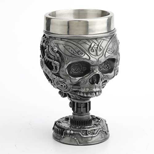 Veronese Design Steampunk-Kelch, Totenkopf, keltisches Dreifaltigkeitskelch, Kunstharz, Skulptur, Zinn-Finish, 250 ml