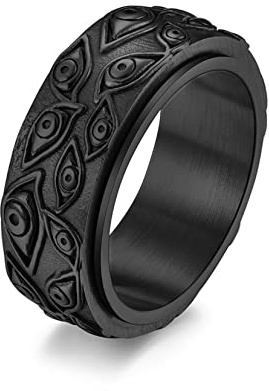 Yifnny Böses Auge Ring, Edelstahl Drehbarer Böses Auge Ring Auge Gottes Band Ring Cool Böses Auge Angst Ring for Männer Damen