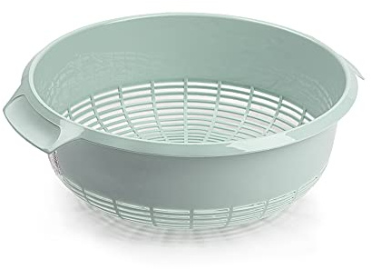 23cm Plastic Colander Basket Mint-Green, Kitchen Strainer Bowl for Washing & Draining Vegetables, Fruits, Salad, Rice & Pasta, Lightweight Food Drainer