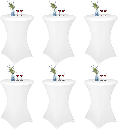 6er-Set Weiß Stretch Stehtisch Husse für Bistrotisch Ø 80-85 cm Spandex Stretch Tischdecke, Verstärkung im Fußbereich Für Hochzeit Geburtstagsfeier Bankett Stehtische und Bistrotische(80×110cm,Weiß)