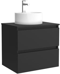 Mueble de baño Bequia 70 cm con Lavabo 100% montado de fábrica | Acabado Negro Mate suspendido 2 cajones Cierre amortiguado Apertura con uñero | Lavabo sobre encimera | Salgar