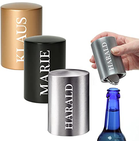 polar-effekt Flaschenöffner mit personalisierter Wunschgravur - Farbe Silber - Push up Bierflaschenöffner - Kapselheber aus Alumnium - Wein, Sekt, Bier - Barzubehör - Geburtstagsgeschenk - Mann, Frau