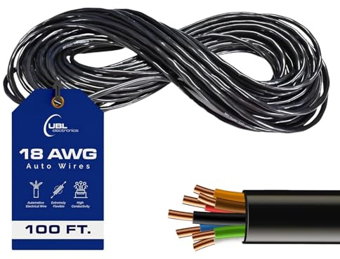 UBL 18 Gauge 7 Conductor Electrical Wire – Flexible, Weather-Resistant Low Voltage LED Stranded 18/7 Cable – Automotive Wire for Powering High Amperage Sirens or Light Bar (100 Feet)