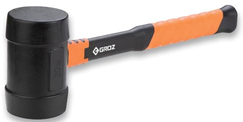 Groz Rubber Mallet with Fibreglass Handle | Less Rebound | Ergonomic Grip | Shockproof & Lightweight | 14 Handle | Rubber Mallet for Carpentry, and DIY (Head Size: 453 gms (16 Oz), Black)