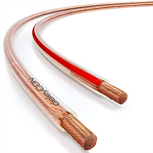 DeleyCON Cable para Altavoz 40m 2x 2,5 mm² - Cobre Puro OFC - Audio para Altavoces HiFi y Surround - Marcado de Polaridad - Transparente | Cable de cobre puro, cable de altavoz OFC para altavoces HiFi y envolvente, marcado de polaridad