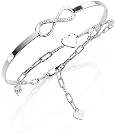 Amoonìc Damen Infinity Armband Silber 925 | Silberarmband mit Unendlichkeitszeichen und Herz | Armkette als personalisiertes Geschenk mit Gravur für Frauen